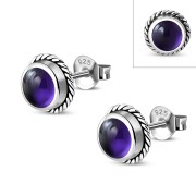 6pairs, Amethyst Round Stud Silver Earrings - e369